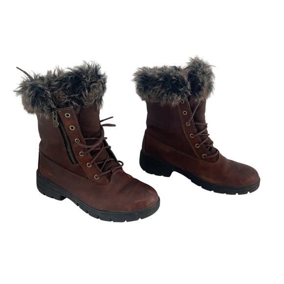 Dublin HBR Waterproof Womens Equestrian Riding Boots Faux Fur Brown Leather Sz 7 - Picture 1 of 7